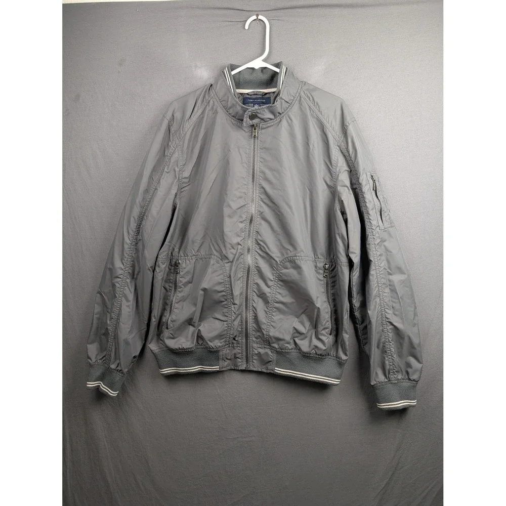 Tommy Hilfiger Mens Gray Full Zip Bomber Jacket‎ Lightweight Windbreaker XL
